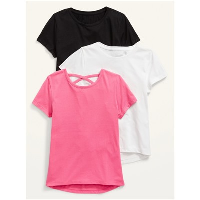 Softest Short-Sleeve Lattice-Back T-Shirt 3-Pack for Girls