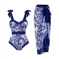 Doris | Blue Floral One-Piece & Skirt Cover-Up - Women