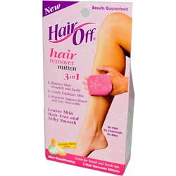 HairOff, Рукавица для удаления волос, 3-в-1, запах огурца и дыни, 3 шт. в упаковке