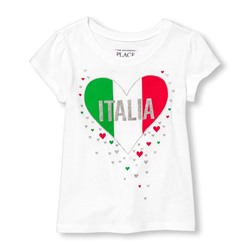 Baby And Toddler Girls Short Sleeve Glitter 'Italia' Heart Graphic Tee