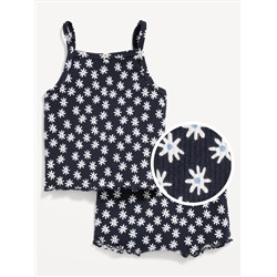 Printed Rib-Knit Lettuce-Edge Cami & Shorts Set for Baby