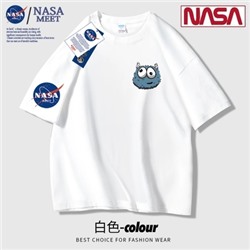 Модная хлопковая футболка с короткими рукавами для мужчин и женщин совместного бренда NASA MEET с одинаковым свободным круглым вырезом и коротким рукавом
