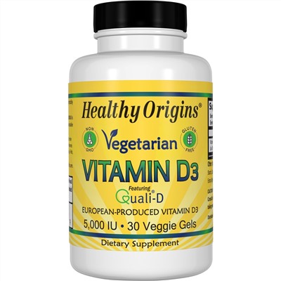Healthy Origins, Вегетарианский витамин D3, 5 000 единиц, 30 вегетарианских пастилок