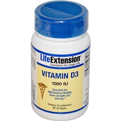 Life Extension, Витамин D3, 1000 МЕ, 90 мягких таблеток
