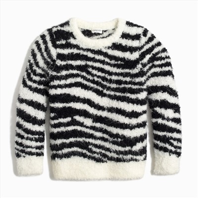 Girls' fuzzy zebra striped sweater