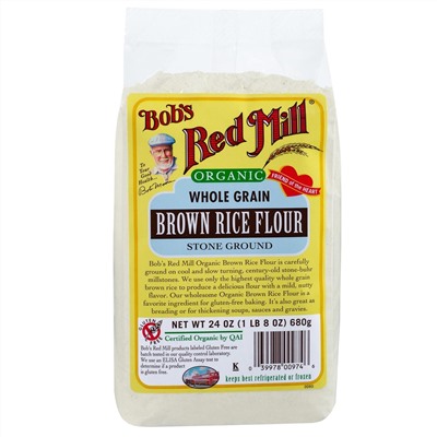 Bob's Red Mill, Organic, мука из цельнозернового коричневого риса, 24 унции (680 г)