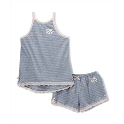Sky Blue Stripe Shortie Pajama Set - Girls