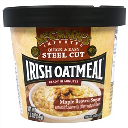 McCann's Irish Oatmeal, Quick & Easy Steel Cut, Коричневый Кленовый Сахар, 1,9 унции (54 г)