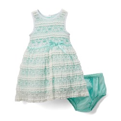 Turquoise Lace Ribbon Sleeveless Dress & Diaper Cover - Infant