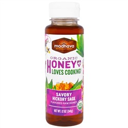 Madhava Natural Sweeteners, Organic Honey Loves, Кулинария, Острый Гикори Шалфей, 12 унций (340 г)