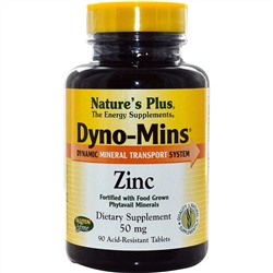 Nature's Plus, Dyno-Mins, цинк, 50 мг, 90-кислотоустойчивых таблеток