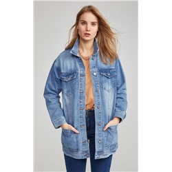 Куртка джинсовая женская удлиненного кроя F112-1208b голубая