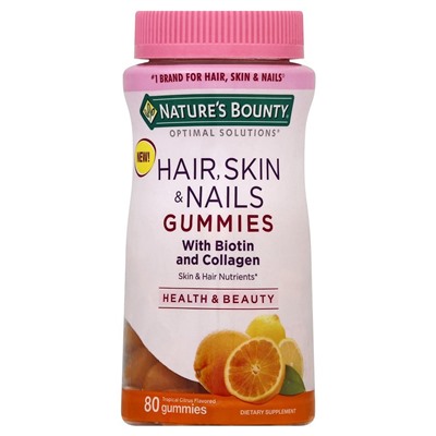 Nature's Bounty Optimal SolutionsHair Skin & Nails with Biotin & Collagen Gummies Tropical Citrus80.0ea
