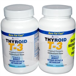Absolute Nutrition, Щитовидная железа T-3, оригинальная формула, 2 флакона, по 60 капсул в каждом