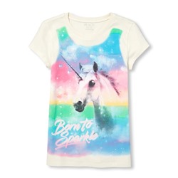 Girls Short Sleeve 'Born To Sparkle' Unicorn Graphic Tee