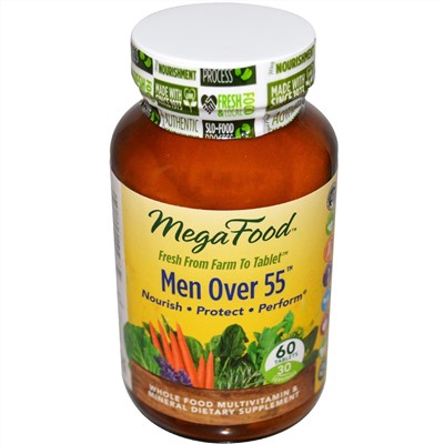 MegaFood, Цельнопищевые мультивитамины и минералы для мужчин за 55, без железа, 60 таблеток