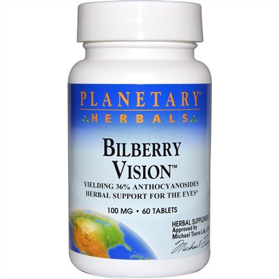 Planetary Herbals, Черника для зрения (Bilberry Vision), 100 мг, 60 таблеток