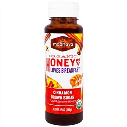 Madhava Natural Sweeteners, Organic Honey Loves, Завтрак, Коричный Темный Сахар, 12 унций (340 г)