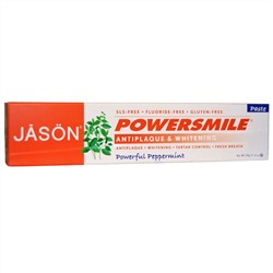 Jason Natural, PowerSmile, удаляющая налет и отбеливающая зубная паста, сила перечной мяты, 6 унций (170 г)