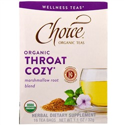 Choice Organic Teas, "Уют горла", органический чай для смягчения горла с алтеем, 16 чайных пакетиков, 1,1 унции (32 г)