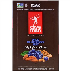 Caveman Foods, Nutrition Bars, Wild Blueberry Nut, 15 Bars, 1.4 oz (40 g) Each
