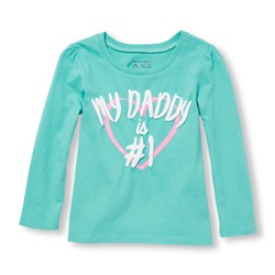 Toddler Girls Long Sleeve 'My Daddy Is 1' Puff Print Graphic Tee