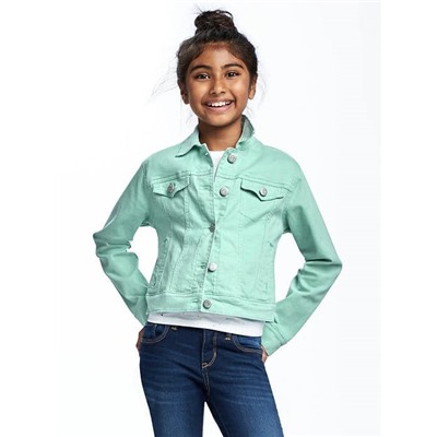 Classic Pop-Color Twill Trucker Jacket for Girls