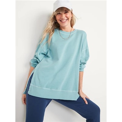 Vintage Long-Sleeve Garment-Dyed French-Terry Tunic Sweatshirt for Women