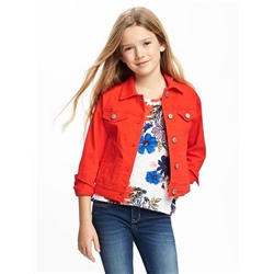 Classic Pop-Color Twill Trucker Jacket for Girls