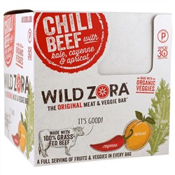 Wild Zora Foods LLC, Батончик из мяса и овощей, говядина чили с капустой, кайенский перец и абрикос, 10 упаковок, по 1,1 унц. (31 г) каждая