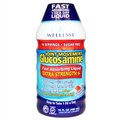 Wellesse Premium Liquid Supplements, Joint Movement Glucosamine, глюкозамин для подвижности суставов, натуральный ягодный вкус, 16 жидких унций (480 мл)