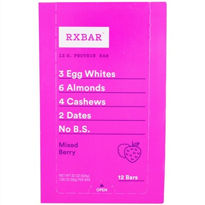 RXBAR, Протеиновые батончики, ягода, 12 батончиков, 52 г (1,83 унции)
