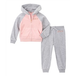 Gray & Pink Zip-Up Raglan Hoodie & Sweatpants - Infant, Toddler & Girls