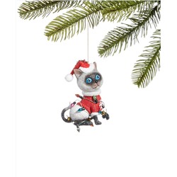 Holiday Lane Pets Siamese Cat in Santa Hat Ornament, Created for Macy's