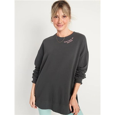 Vintage Long-Sleeve Garment-Dyed French-Terry Tunic Sweatshirt for Women