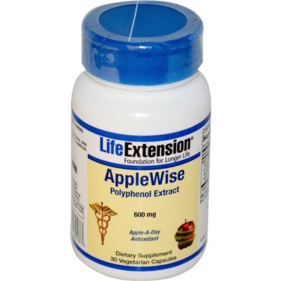 Life Extension, AppleWise, экстракт полифенола, 600 мг, 30 растительных капсул