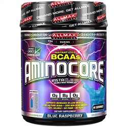 ALLMAX Nutrition, Aminocore, Аминокислоты с разветвленной цепью для максимальной силы, 8 грамм BCAA, без сахара, глютена, ГМО, синяя малины, 1 фунт (462 г)