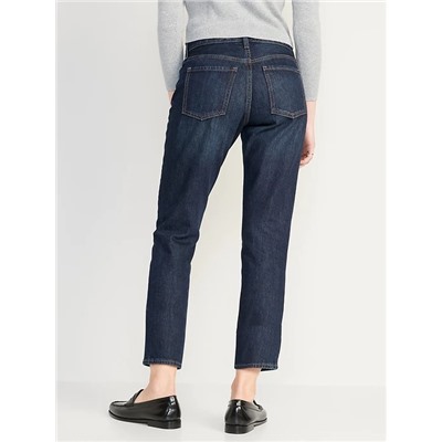 High-Waisted Button-Fly Slouchy Straight Cropped Jeans for Women