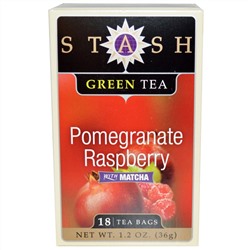 Stash Tea, Зеленый чай высшего сорта, гранат и малина, с чаем маття, 18 чайных пакетиков, 1,2 унции (36 г)