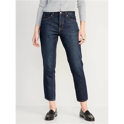 High-Waisted Button-Fly Slouchy Straight Cropped Jeans for Women