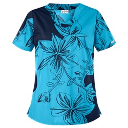 UA Floral Contrast Turquoise Scallop Neck Print Scrub Top