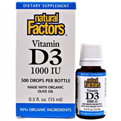 Natural Factors, Капли с витамином D3, 1000 МЕ, 0,5 жидкой унции (15 мл)