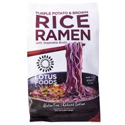 Lotus Foods, Рисовый рамэн из фиолетового картофеля и коричневого риса, с овощным бульоном, 10 пакетов, 2,8 унции (80 г)