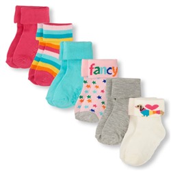 Toddler Girls Mixed Rainbow Print Turn-Cuff Socks 6-Pack