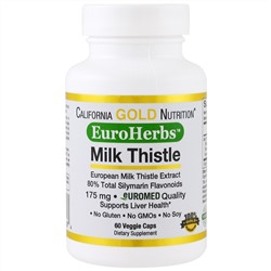 California Gold Nutrition, CGN, экстракт молочного чертополоха, EuroHerbs, European, без ГМО, клиническая сила, 60 вегетарианских капсул