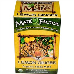 Mate Factor, Органическое Йерба матэ, лимон имбирь, 20 пакетиков, 2,47 унции (70 г)