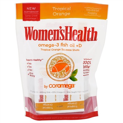 Coromega, Women's Health, Omega-3 Fish Oil + D, Tropical Orange, 30 Packets, 2.5 g Each