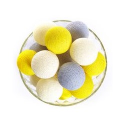Тайская гирлянда с шариками из хлопковых нитей в серо-бело-лимонных тонах (Большие! спец.заказ для нашего магазина) / Lightening ball lemon green-beige-white 20 pcs