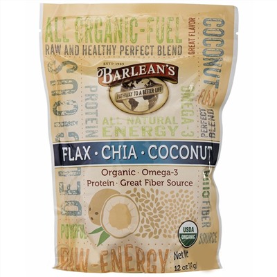 Barlean's, Raw Energy Flax-Chia-Coconut blend, 12oz pouch
