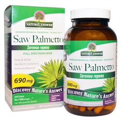 Nature's Answer, Со пальметто, растение полного спектра, 690 мг, 120 капсул на растительной основе